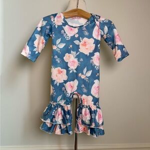 Floral Ruffle Kids One Piece - Blue and Pink